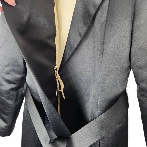 Talbots midi long black jacket tie beaded embroidered belt size 10 - Picture 7 of 9